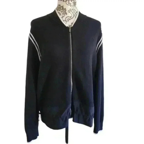 Athleta Venture Sweater Black White  Zipper Closure Cotton Women's size Large - Picture 2 of 15